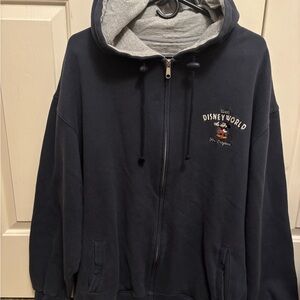 Original Disney Navy Mickey Embroidered Zip Up Hooded Sweatshirt